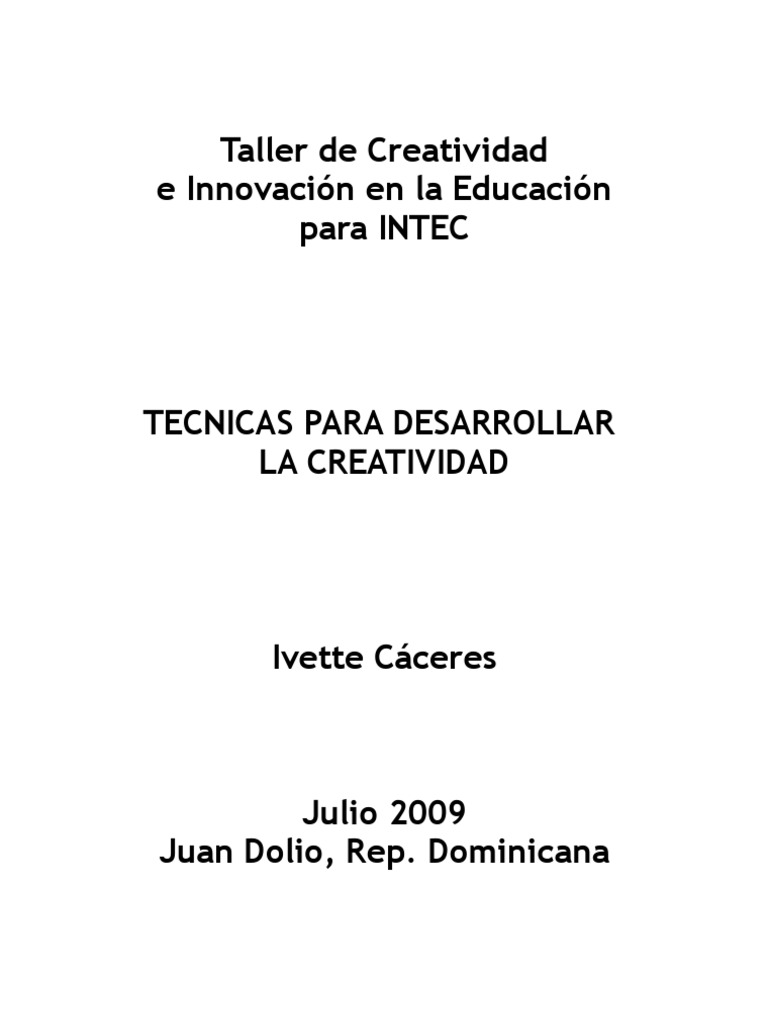 Anexo 6 Técnicas Para Desarrollar La Creatividad Pdf Creatividad
