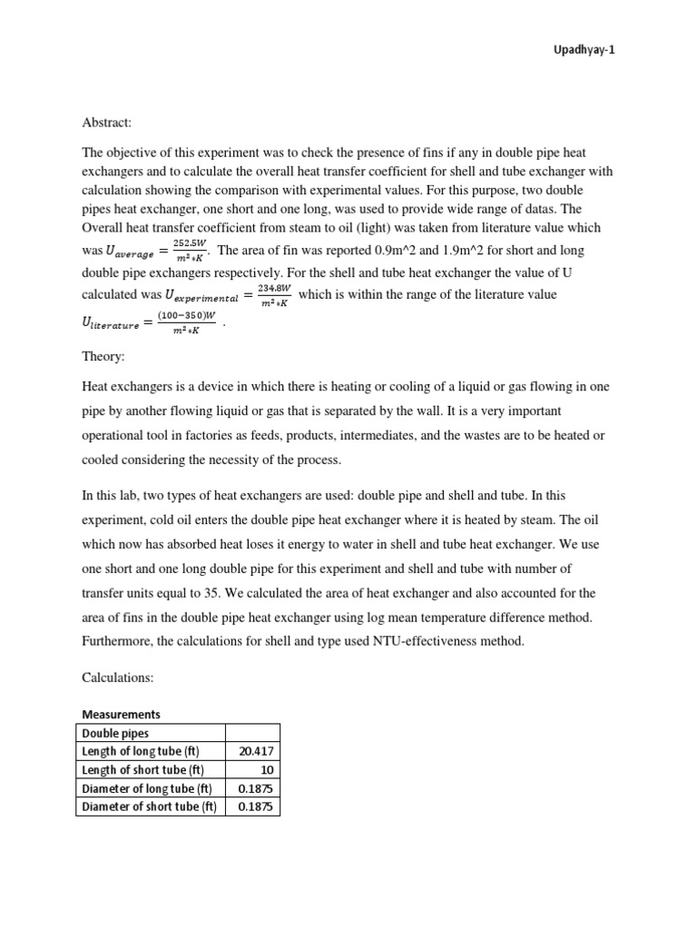 Heat Exchangers.... Lab Report PDF Heat Exchanger Heat