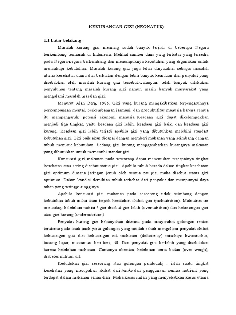 Makalah Kekurangan Gizi