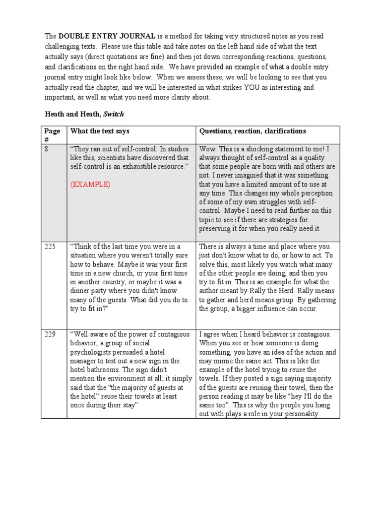 Double Entry Journal Note-Taking Guide | PDF | Action (Philosophy ...