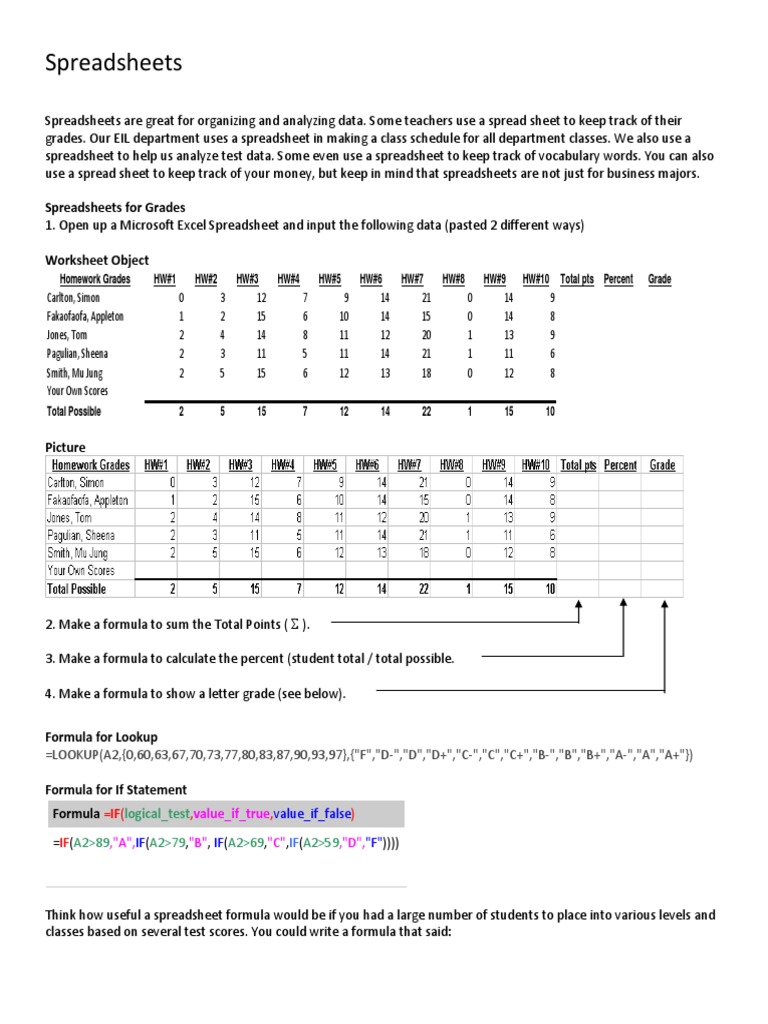 Spreadsheets 0 | PDF | Spreadsheet | Homework