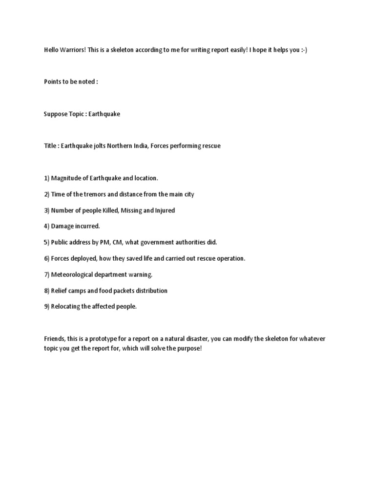 Skeleton Guide for Disaster Reports | PDF