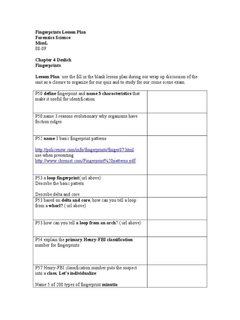Fingerprints Lesson Plan | PDF | Fingerprint | Crime Thriller