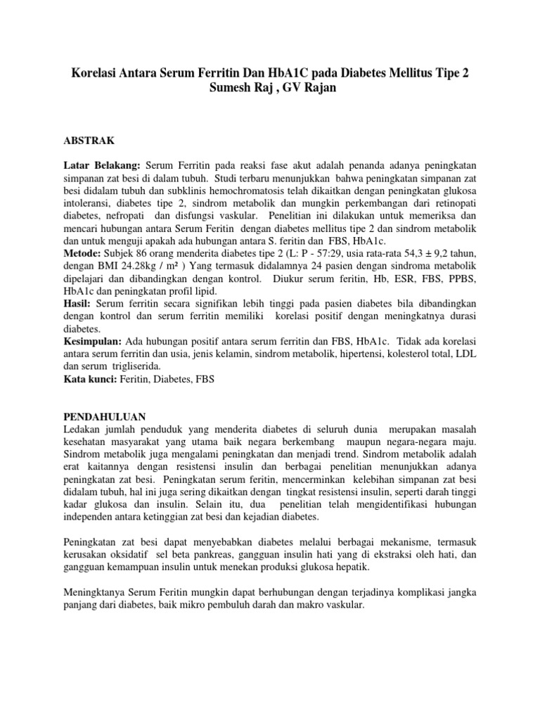 Translate Korelasi Antara Serum Ferritin Dan HbA1c Pada Diabetes