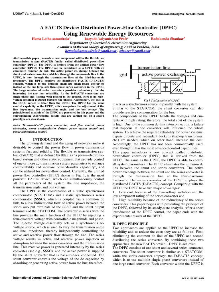 A FACTS Device Distributed PowerFlow Controller (DPFC) | PDF | Electric ...