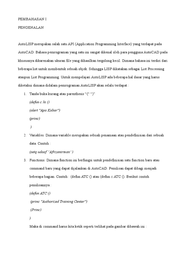 Dasar Pemrograman AutoLISP | PDF | Metode & Bahan Ajar | Teknologi ...
