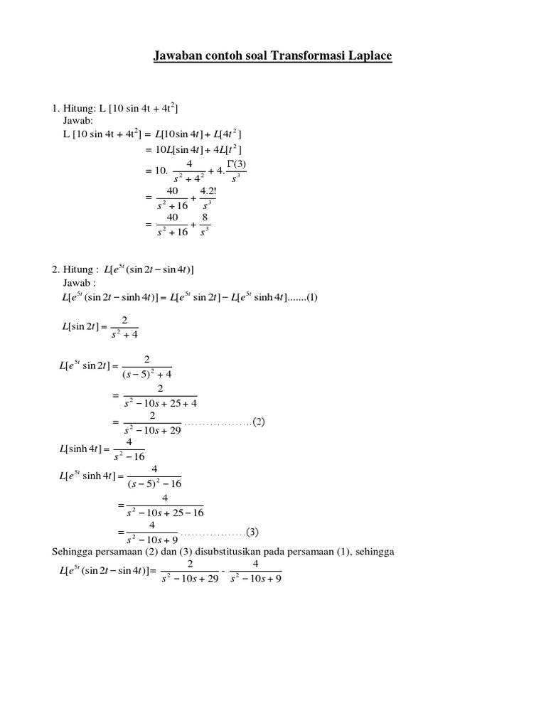 Contoh Soal Dan Jawaban Transformasi Laplace