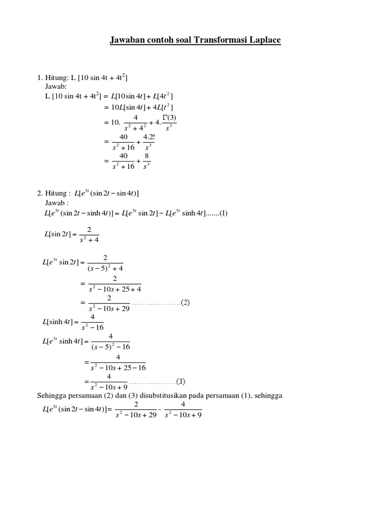 Contoh Soal Dan Jawaban Transformasi Laplace PDF