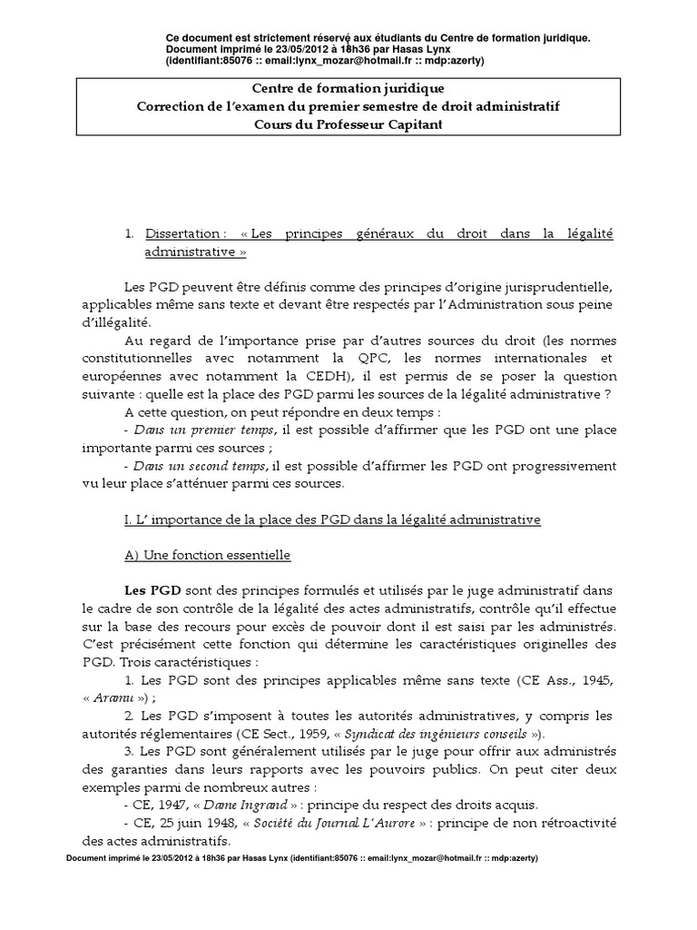Droit Administratif Dissertation Les Principes Generaux Du Droit Dans La Legalite Administrative Pdf Constitution Droit Statutaire