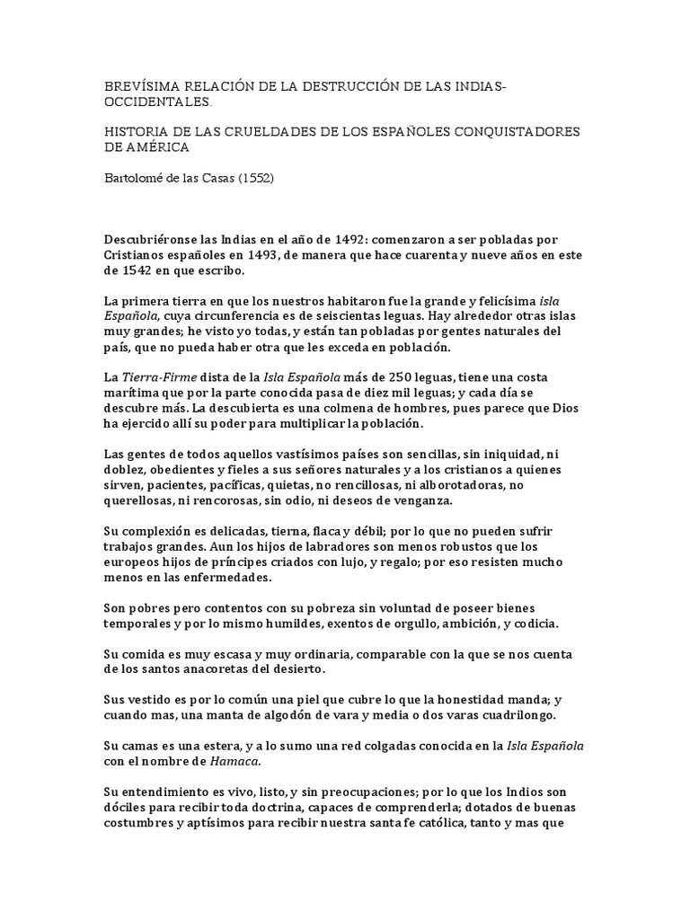 Brevísima Relación de La Destrucción de Las Indias | PDF