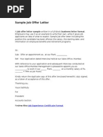 Sample Job Offer Letter