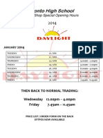 THS Uniform Shop Hours and Price List 2014