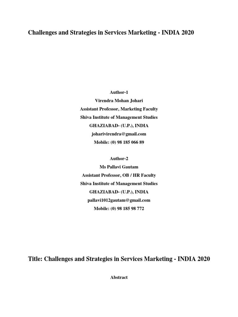 Challenges And Strategies In Services Marketing Pdf Strategic