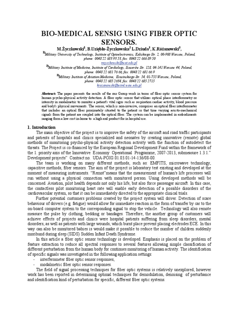 Fiber Optic Sensors for Vital Sign Monitoring | PDF | Science ...