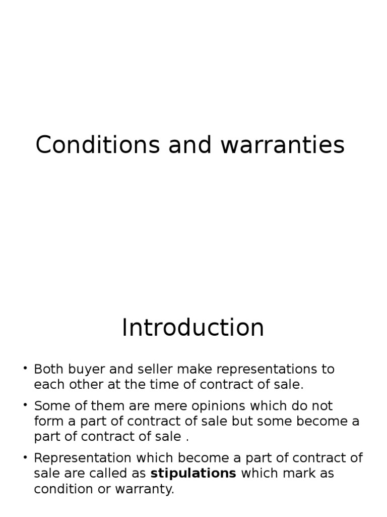 Conditions and Warranties PDF Contract Law Law Of Obligations
