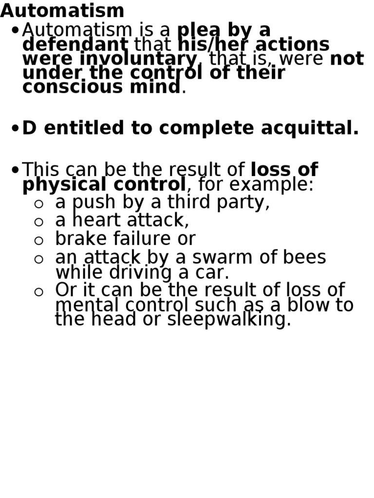 Understanding Automatism in Law | PDF | Insanity Defense | Burden Of ...