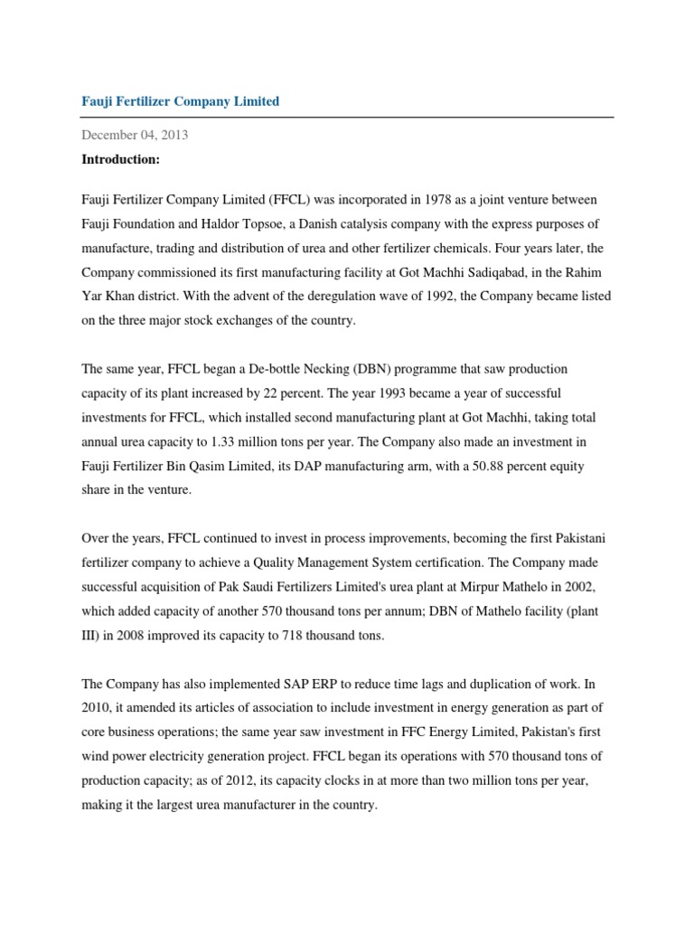 Fauji Fertilizer Company Overview 2013 | PDF | Economies | Fertiliser