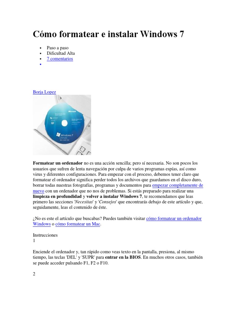Cómo Formatear e Instalar Windows 7 | PDF | Windows 7 | Microsoft Windows