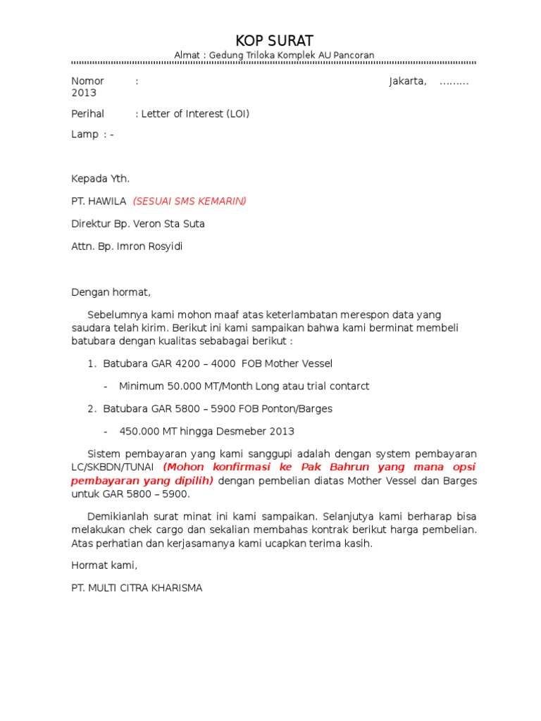 Contoh Loi Batubara Gar 42