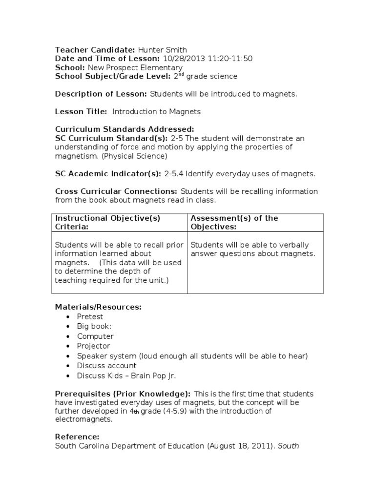 Introduction to Magnets Lesson Plan | PDF