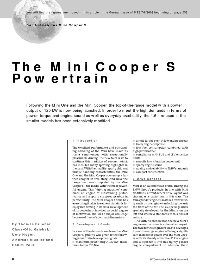 Mini Cooper S Supercharged Engine Specs | PDF | Transmission (Mechanics ...