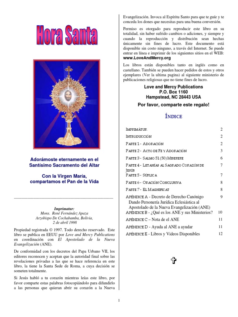 Hora Santa | PDF | María, madre de Jesús | Cristo (título)