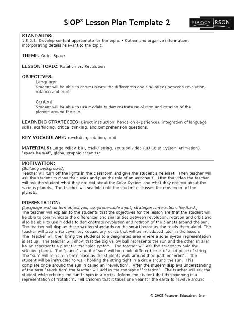 Siop Lesson Plan Template2 | PDF | Lesson Plan | Neuropsychology