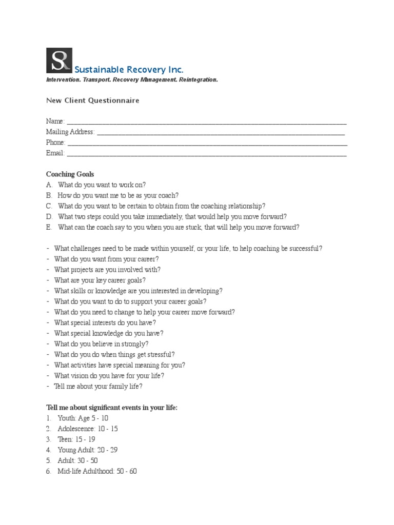 New Client Questionnaire | PDF | Mental Health | Psychology