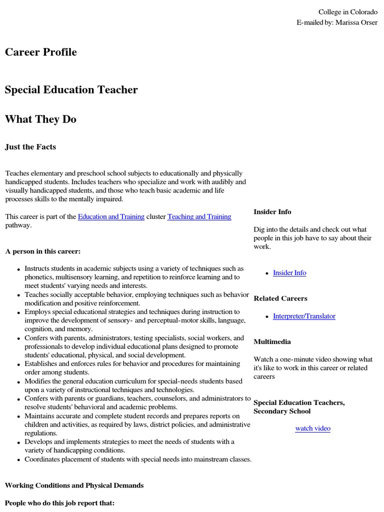 Career Profile 1 | PDF | Special Education | Teachers