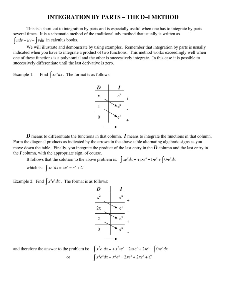 Integration by Parts Shortcut DI METHOD PDF Integral