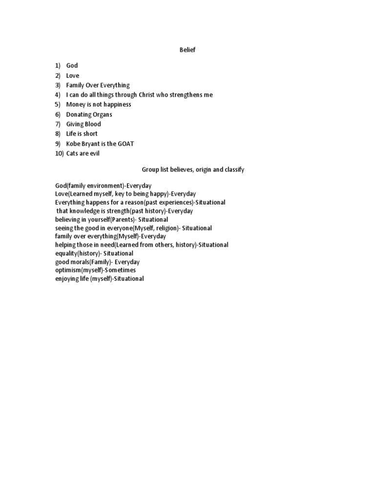 Core Beliefs and Values Explained | PDF