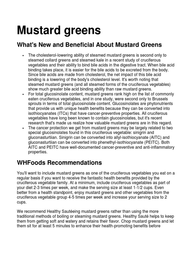 Mustard Greens What's New and Beneficial About Mustard Greens PDF