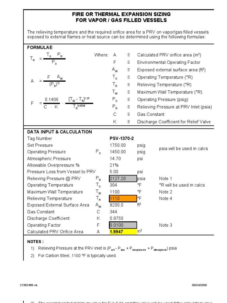 PRV Fire Sizing of Vapor-Gas Filled Vessels | PDF | Business