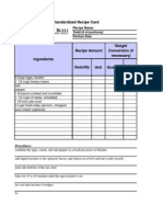 Standardized Recipe Card: Recipe Name: Yield (# of Portions) : Recipe Name: Portion Size