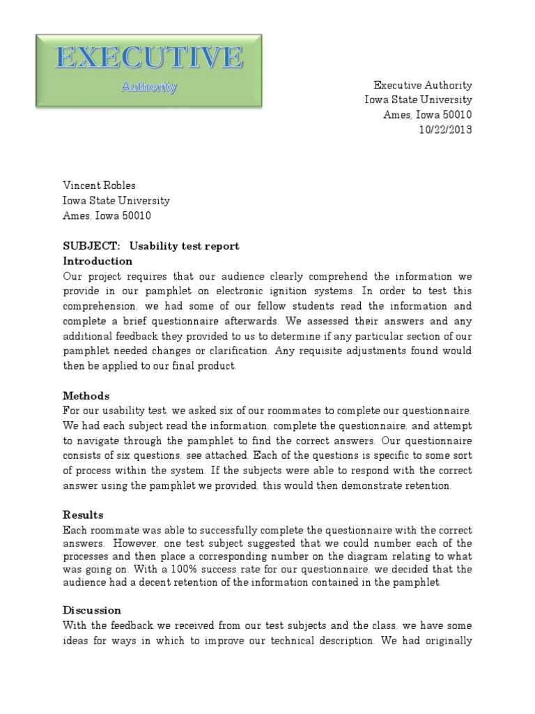 SUBJECT: Usability Test Report | PDF | Usability | Questionnaire