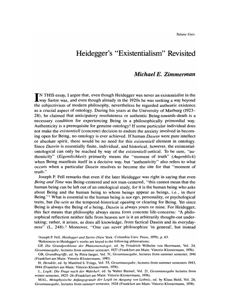 Heidegger S Existentialism Pdf Being And Time Martin Heidegger