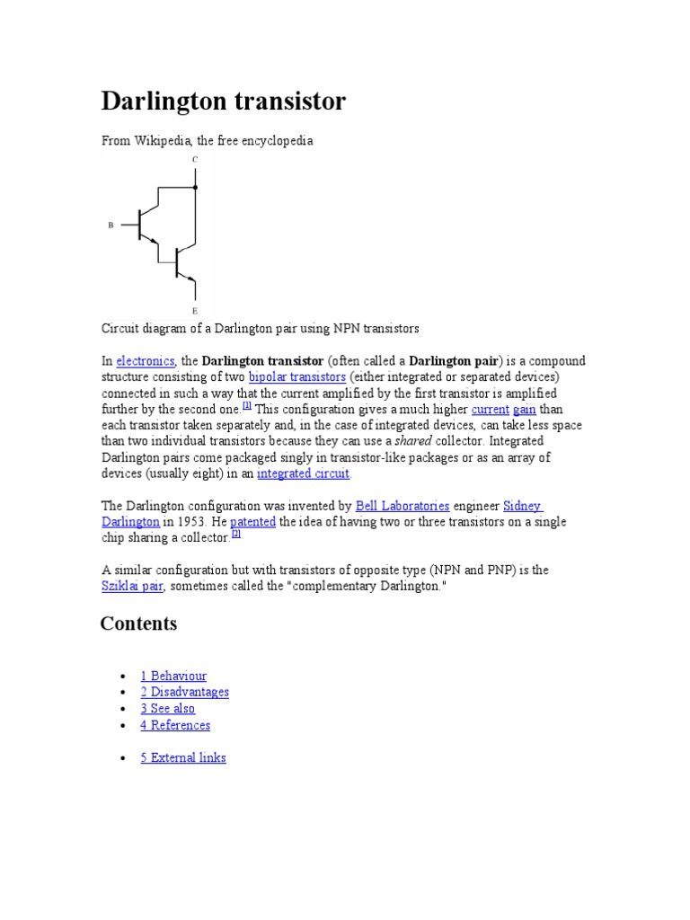 Darlington Transistor Electronics Bipolar Transistors Current Gain