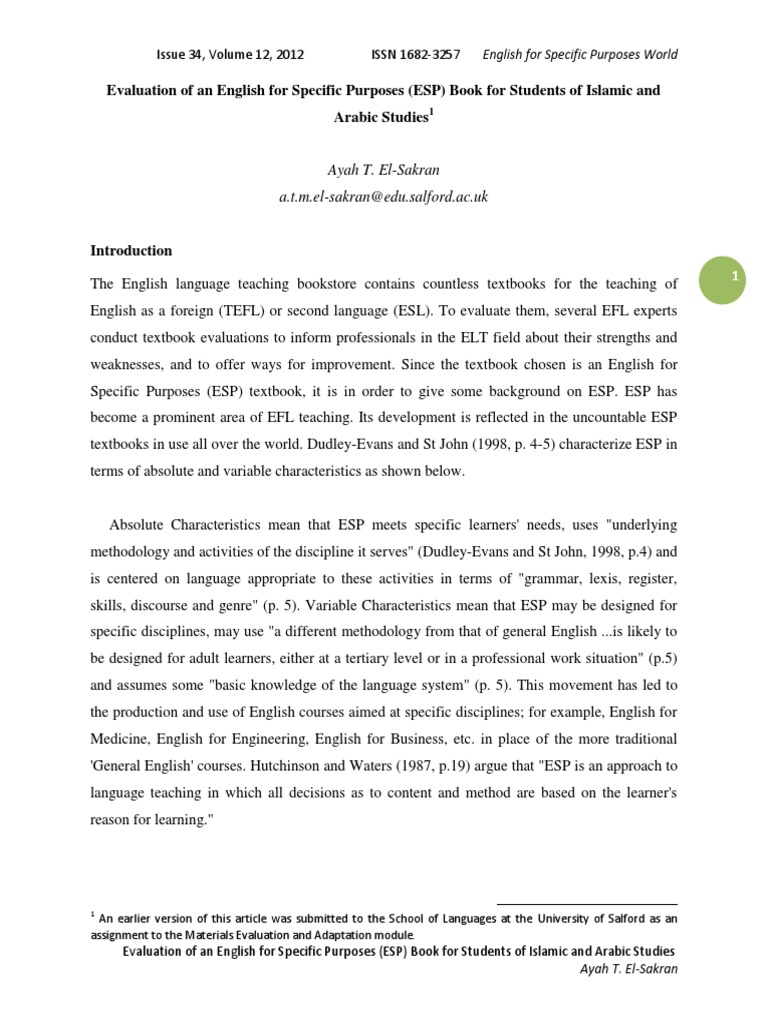 ESP Book Evaluation Sakran | PDF | English As A Second Or Foreign ...