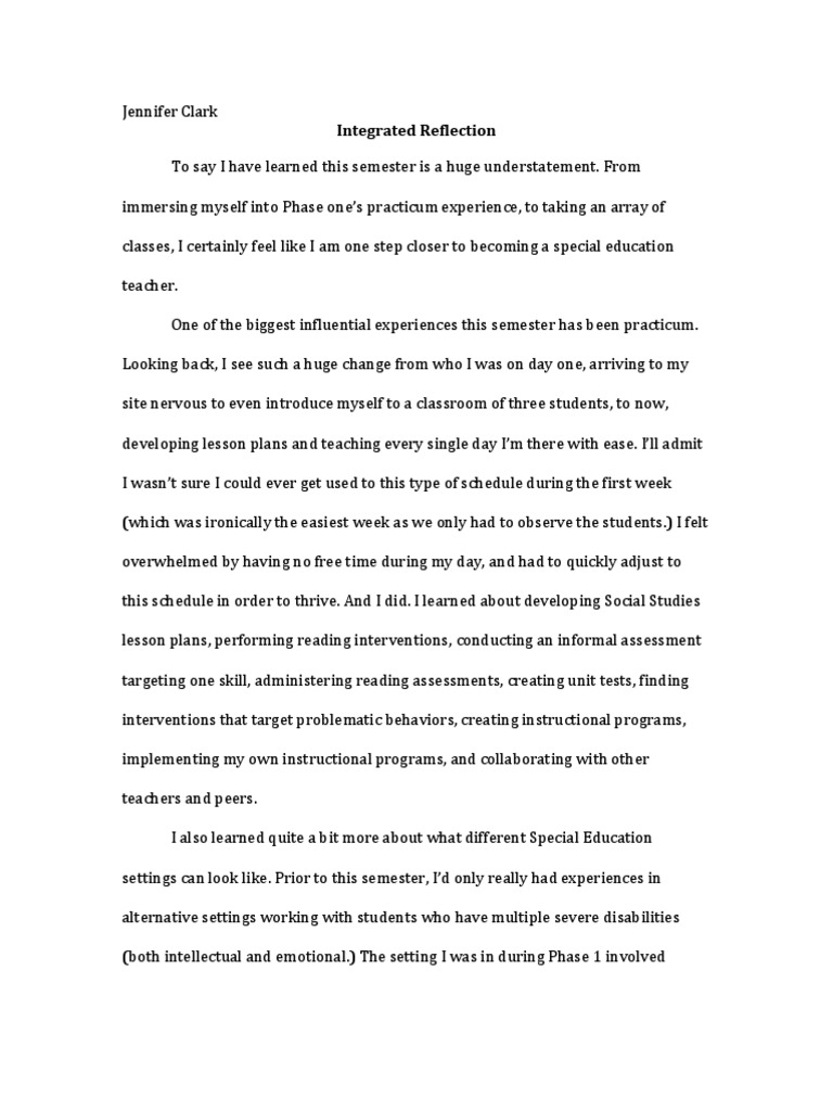 Integrated Reflection | PDF | Special Education | Teachers