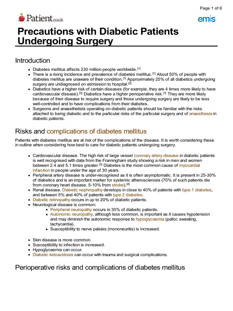 Precautions With Diabetic Patients Undergoing Surgery | PDF | Diabetes ...
