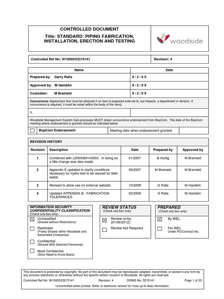 Piping Fabrication, Installation, Erection, and Testing | PDF | Pipe ...