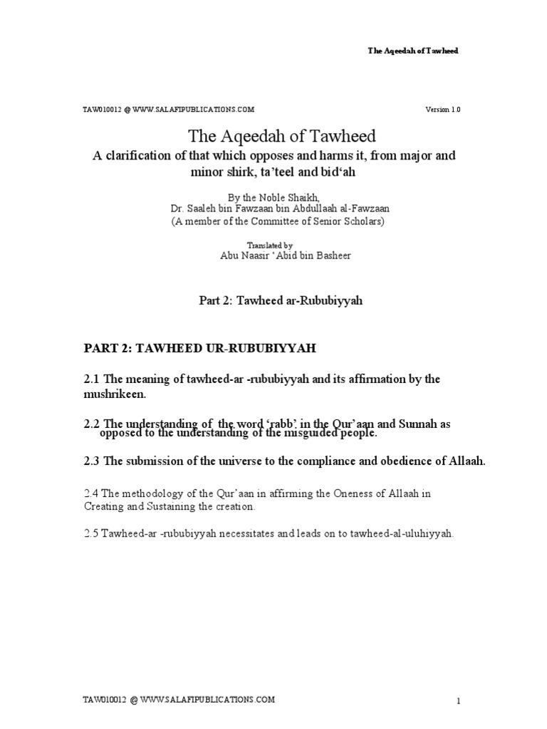 Understanding Tawheed and Rububiyyah | PDF | Tawhid | Idolatry