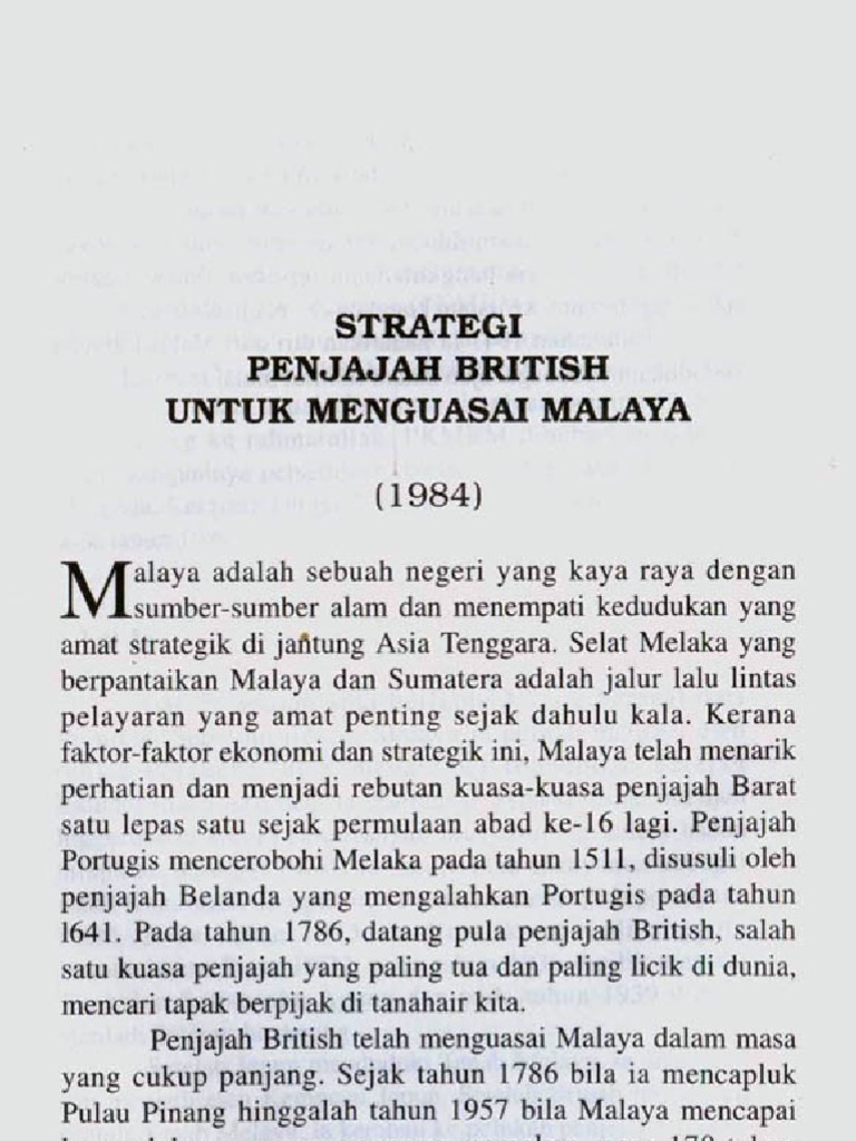 Strategi Penjajah British Untuk Menguasai Malaya