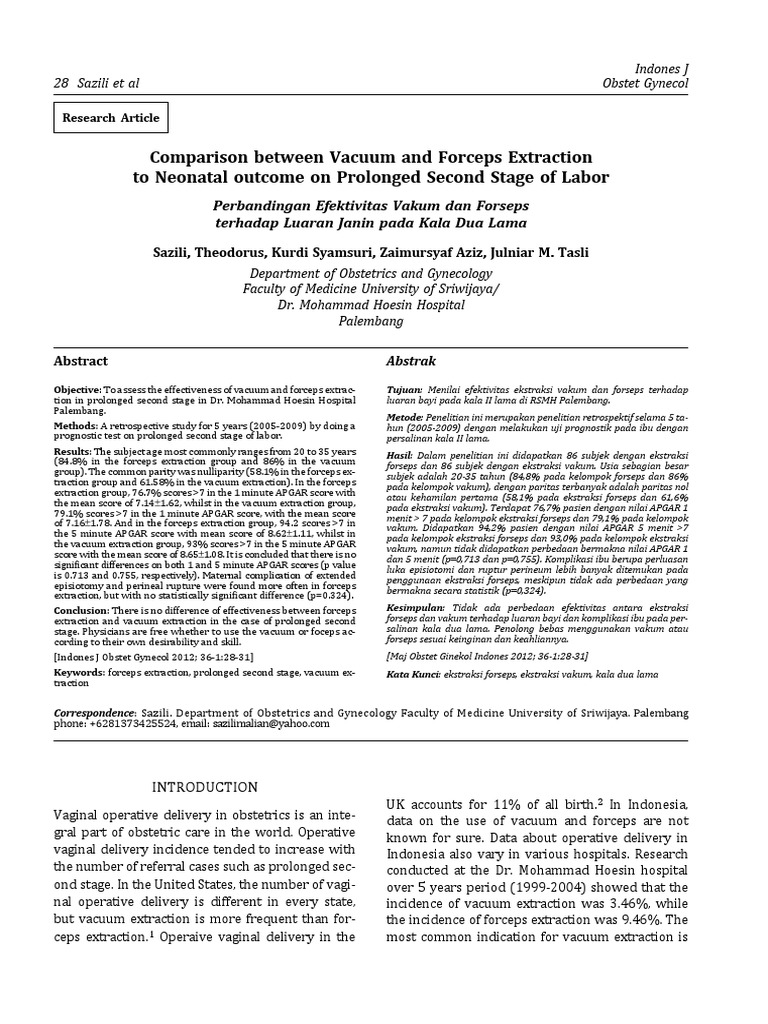 Comparison Between Vacuum and Forceps Extraction Childbirth Major