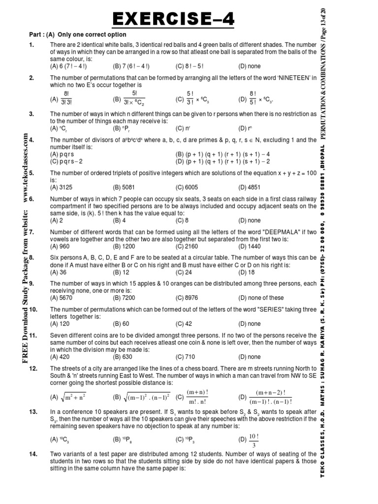 10 Permutation & Combination Part 3 of 4 | PDF | Elementary Mathematics ...