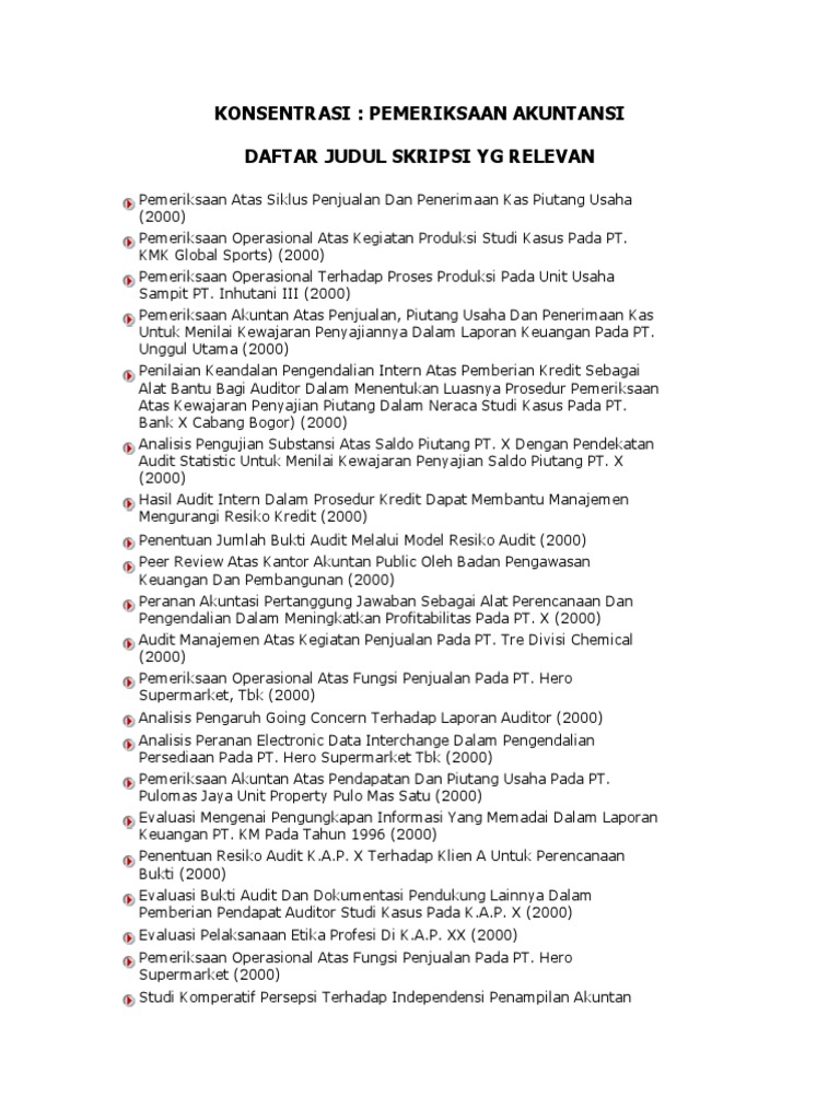 Konsentrasi Auditing Daftar Judul Skripsi Docx
