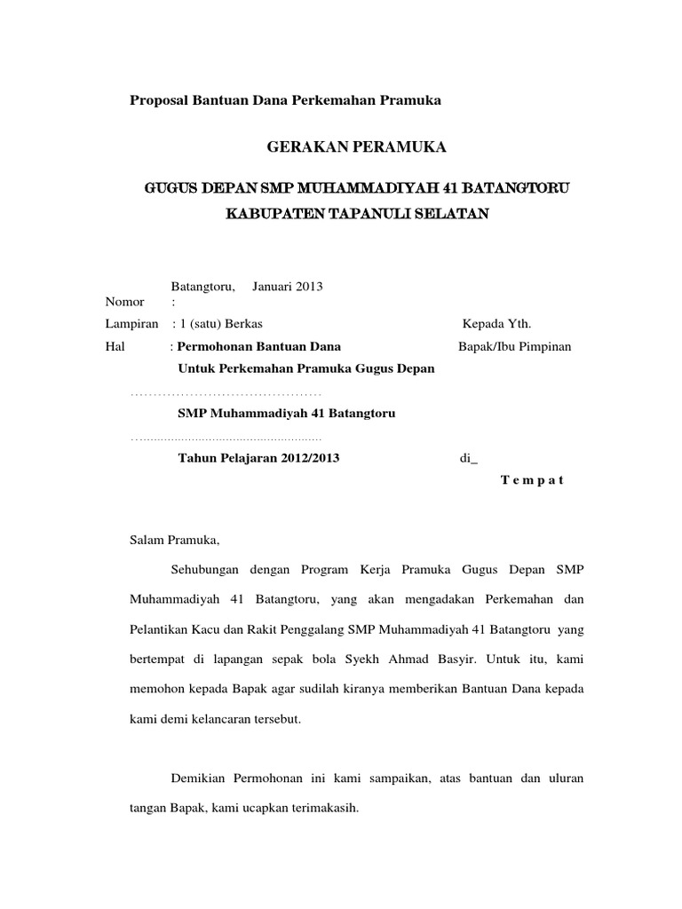 Contoh Proposal Bantuan Dana Perkemahan Pramuka