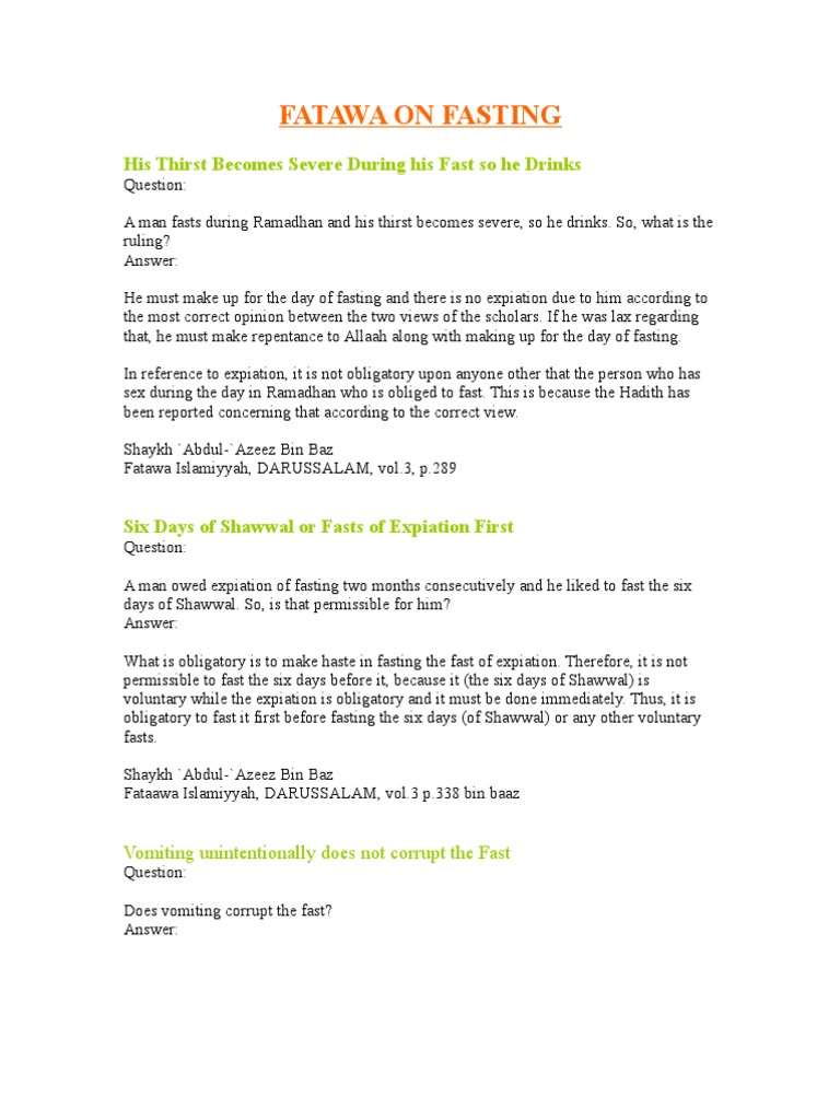 Fatawa on Fasting by Ibn Baz | PDF | Ramadan | Fatwa