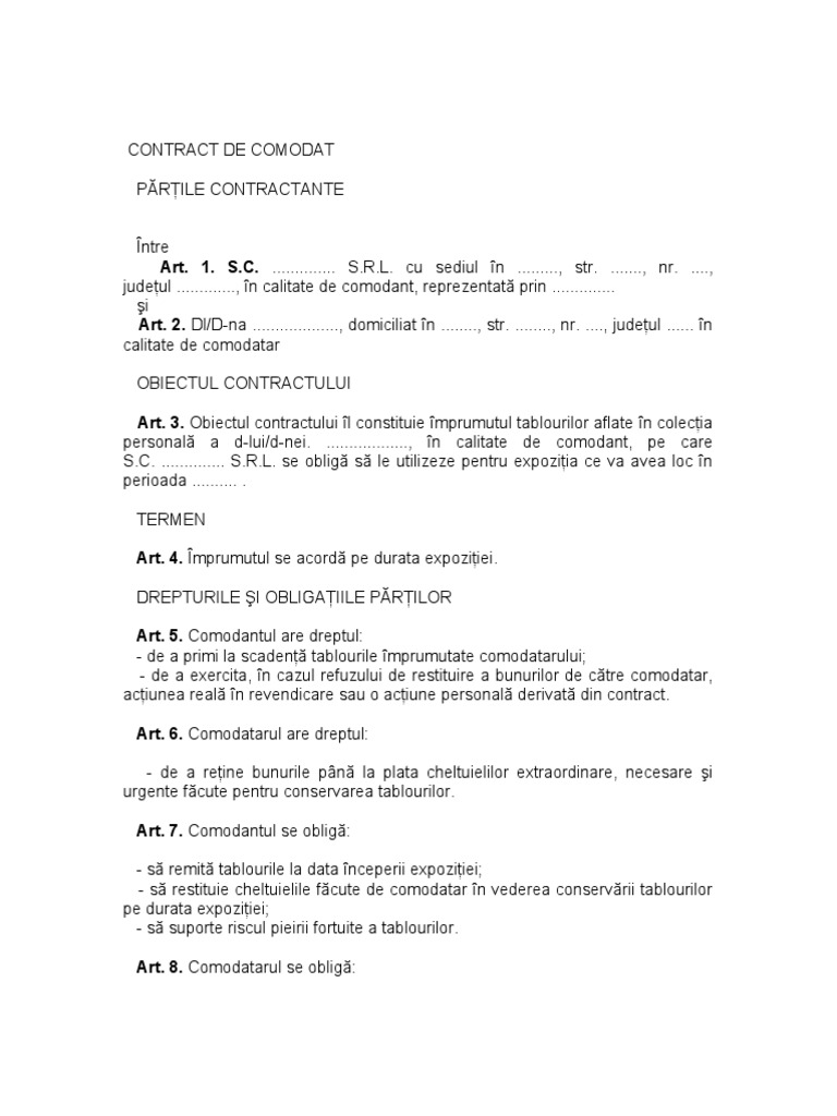 Contract de Comodat | PDF