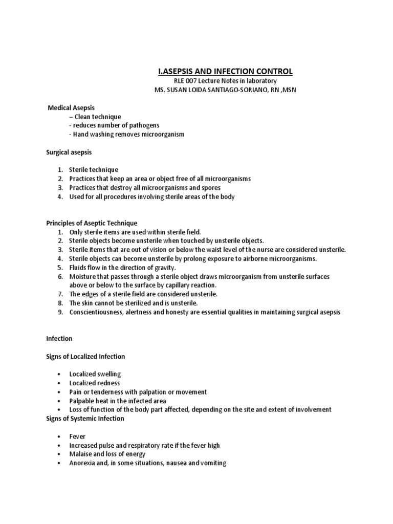 Asepsis and Infection Control Overview | PDF